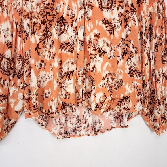 Frye Peasant Blouse Womens Size Large Boho Floral Balloon Sleeve Button Up Top - Picture 4 of 13